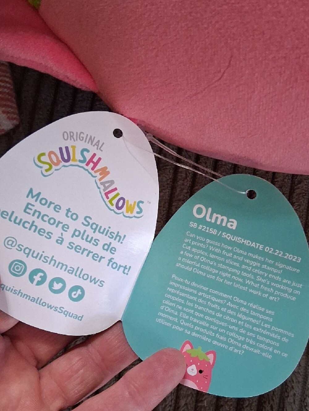 Squishmallows Pink Strawberry Cat Squishmallow "Olma" NWTs! - Picture 5 of 11